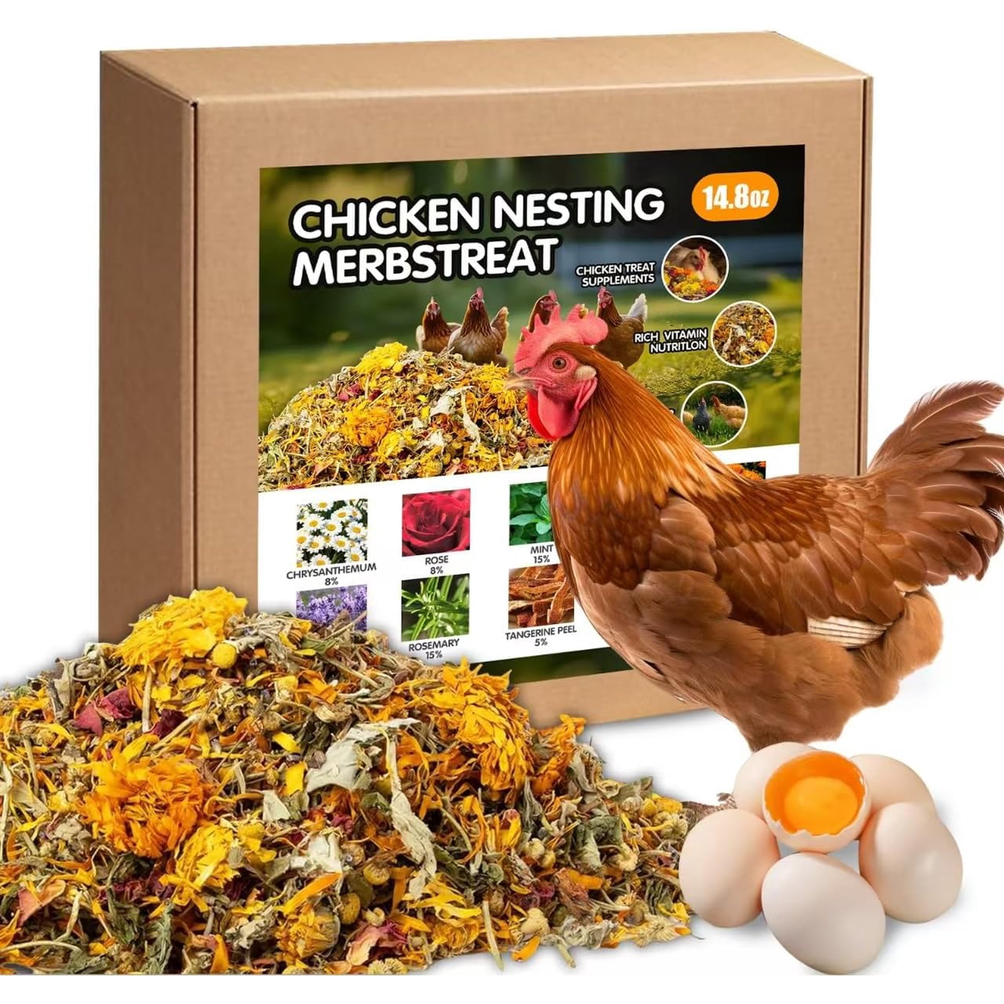 14.8 Oz Nesting Herbs for Chicken Coop - 10 Natural Dried Herbs for Chicken Coop Accessories, Hens Accessories and Must Haves for Bedding - for Chicken Coop Deodorizer Freshness Egg Production