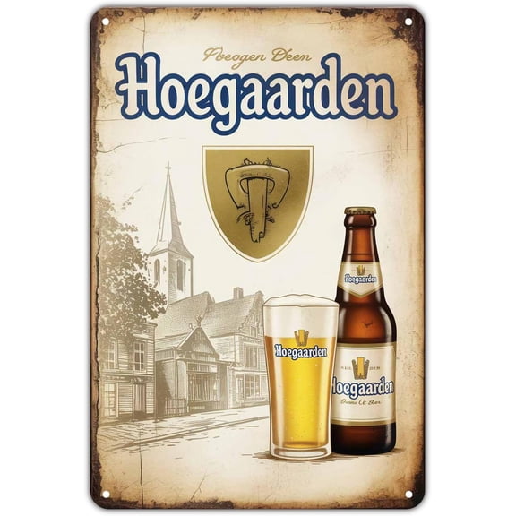 Hoegaarden Beer tin sign, Vintage Belgium Beer Metal Sign print Aesthetic Room Decoration for Home Bedroom Kitchen Bar Coffee Bathroom Indoor Outdoor Wall Decor, 8 X 12 IN