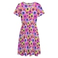 thumbnail image 4 of Pink Daisy Print Short Sleeve Dress Women Summer Evening Dresses Ladies Sundress, 4 of 7