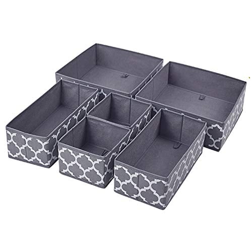 Set Of 6 Draw Organiser Storage Wardrobe Cloth Boxes Grey 