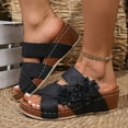 thumbnail image 6 of Clearance Womens Sandals, Xunlbb Women's Fashion Casual Summer New Style Solid Color One-Line Flower Outer Wear Beach Sandals Wedge Heel Thick Bottom Slippers(Black,Size:36), 6 of 9
