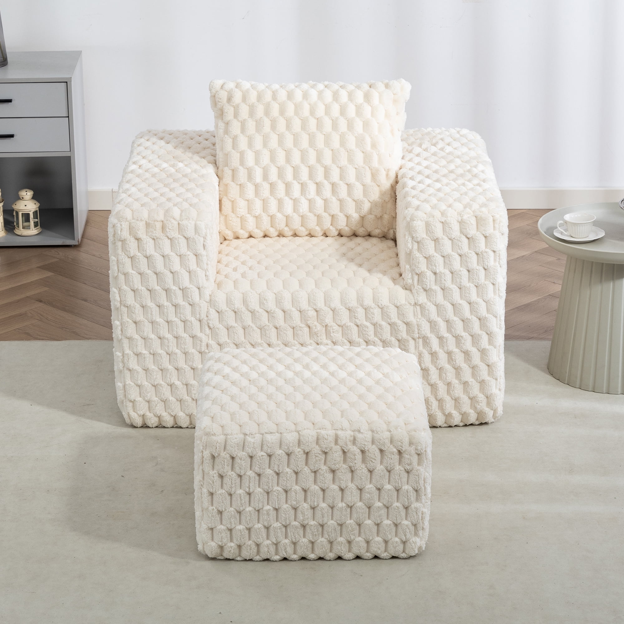 Demi Bonn 42" Corduroy Sofa Couches, Sofa Memory Foam Couches for Living Room, Cloud Couch with Ottoman, Beige