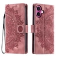 thumbnail image 2 of Flip Case for iPhone 16 Plus , Totem Embossed Flowers Premium PU Leather Wallet Folio Cover with Card Holder Kickstand Compatible with iPhone 16 Plus - Pink, 2 of 13
