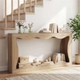 thumbnail image 3 of 63 Narrow Console Table with Wavy Hollow Design 2 Tier Extra Long Entryway Table with Storage Shelf Natural, 3 of 10