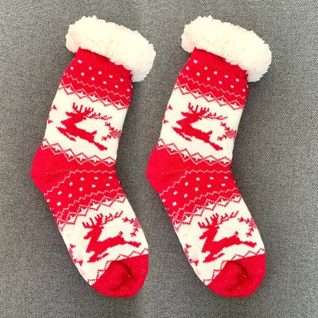 Chaussettes de Sol Automne et Hiver pour Femmes Plus Velours Épaissies Chaussettes de Sommeil de Noël Bas de compression Rouges