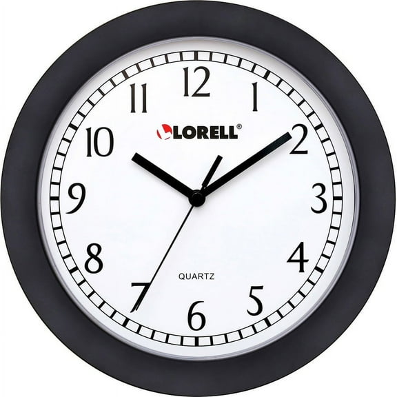 Lorell 9" Round Profile Wall Clock - Analog - Quartz - White Main Dial - Black/Plastic Case | Bundle of 5 Each