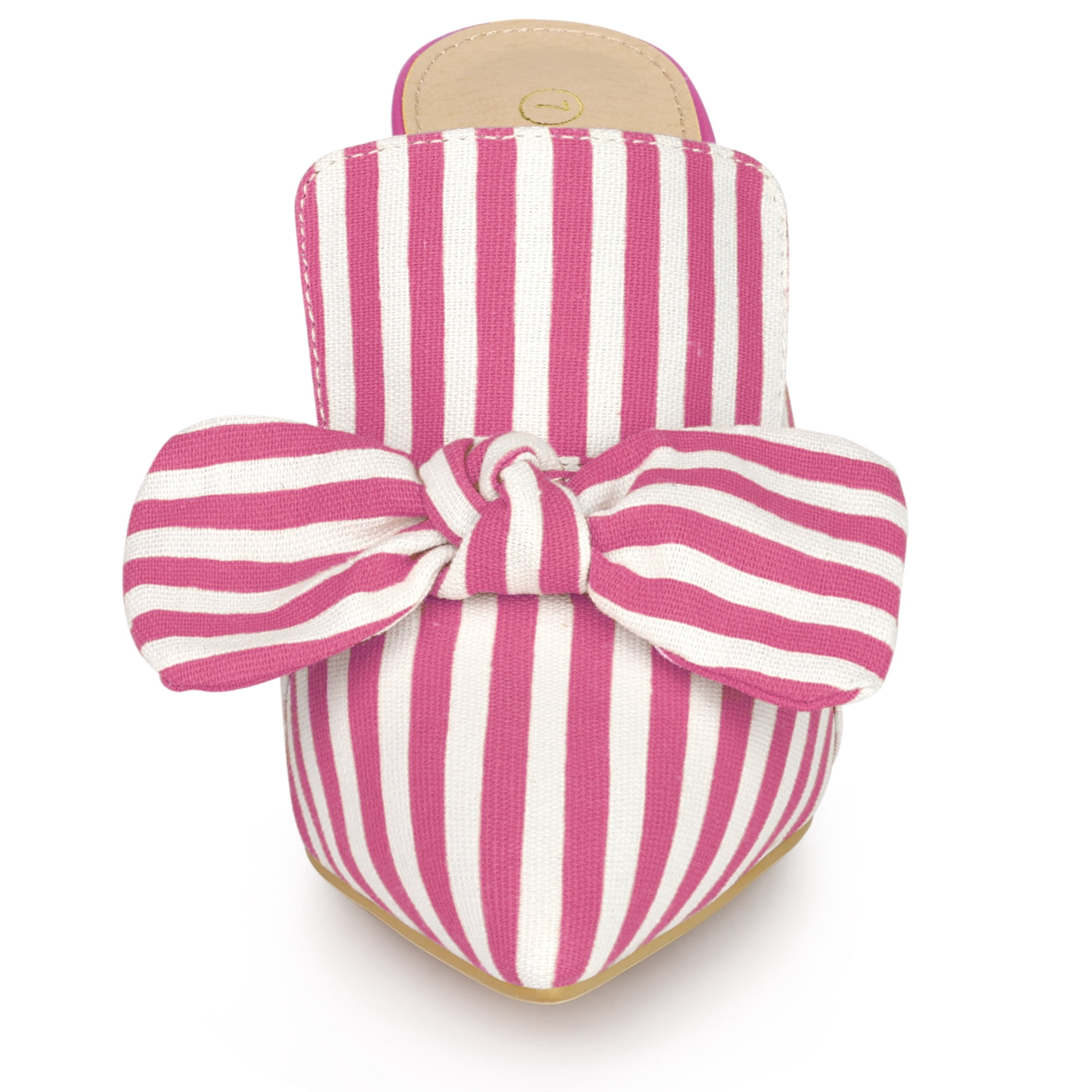 DARING DIVA Women's Stripe Bow Slip on Stiletto Heel Slides Mules Hot Pink 8