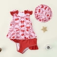 thumbnail image 4 of ATOGUTA Girls 3 Piece Swimsuit Bathing Suit Printed Bikini Set with Swim Hat Summer Beach Swimwear Size 6M-4T, Red, 4 of 6