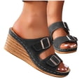 thumbnail image 4 of Guzom 2025 Summer Womens Wide Width Sandals Ladies Wedge Black Slides Beach Open Toe Slippers for Adult Woman Size 6.5 Platform Sandals Shoes, 4 of 7