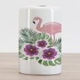 thumbnail image 2 of Hibiscus Ceramic Toothbrush Holder, Flamingo over Exotic Multicolored Petals, Decorative Versatile Countertop for Bathroom, 4.5" X 2.7", White Multicolor, 2 of 4
