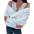 thumbnail image 3 of Cilcicy Women Sexy Solid Lace Strap Off Shoulder Long Sleeve Top, 3 of 4
