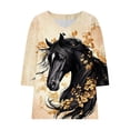 thumbnail image 4 of Women's Tops, Tees & Blouses Plus Size,Womens Tops Horse Printed 3/4 Sleeve Western Vintage 3D Graphic T Shirts Vneck Funny Gift Shirts Equestrian Cowgirl Blouse, 4 of 5