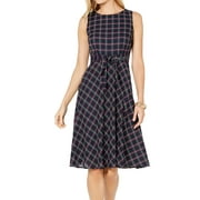 Womens A-Line Dress Petite Plaid Tie-Waist 8P