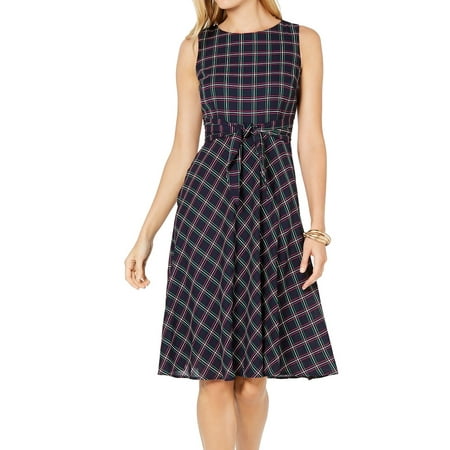 Womens A-Line Dress Petite Plaid Tie-Waist 8P