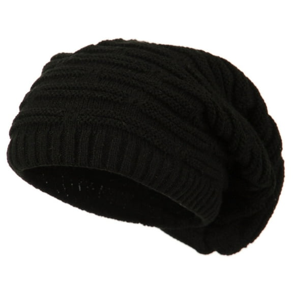 Big Size Stripe Patterned Deep Vintage Beanie - Black XL-3XL