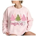 thumbnail image 4 of pimelu Christmas Sweater Clearance Womens Christmas Pink Sweatshirt Merry Christmas Trendy Christmas Tree Print Pullover Tops Ladies Girls Long Sleeve Crewneck Sweatshirt, 4 of 4