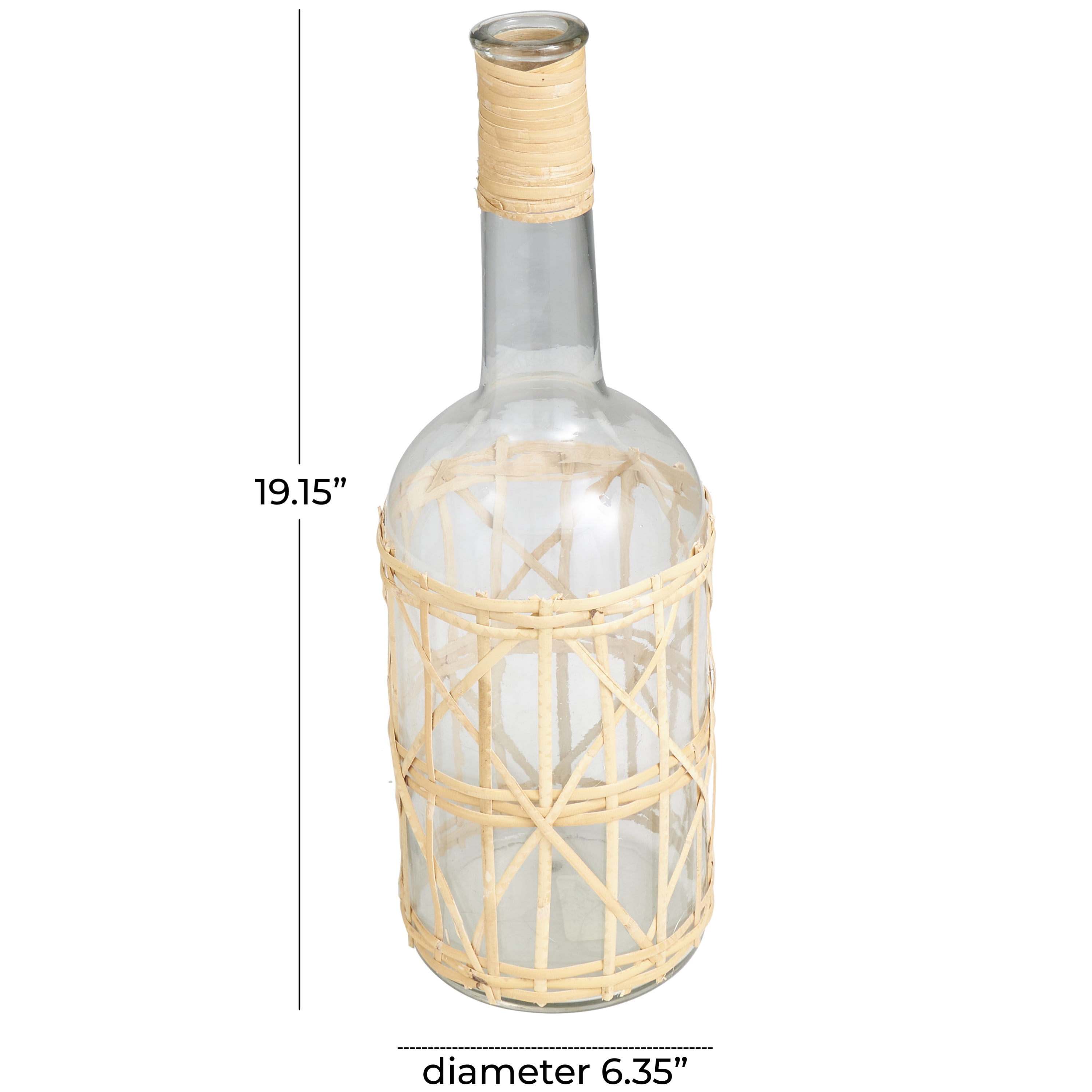 DecMode 19" Handmade Glass Vase with Light Brown Rattan Woven Body and Neck