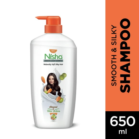 Nisha Smooth Naturally Soft Silky Hair Shampoo | Almond & Olive |Strong & Shiny hair | Damage Repair, 650 ML