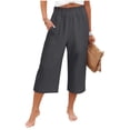 thumbnail image 6 of VBVC Women's Cotton Linen Capri Pants , Wide Leg Culottes Trousers For Women , Ladies' Summer Cropped Pants with Pockets, S-2XL, 6 of 7