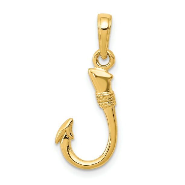 14k Yellow Gold Hawaiian Fish Hook Necklace Charm Pendant Seashore Fishing
