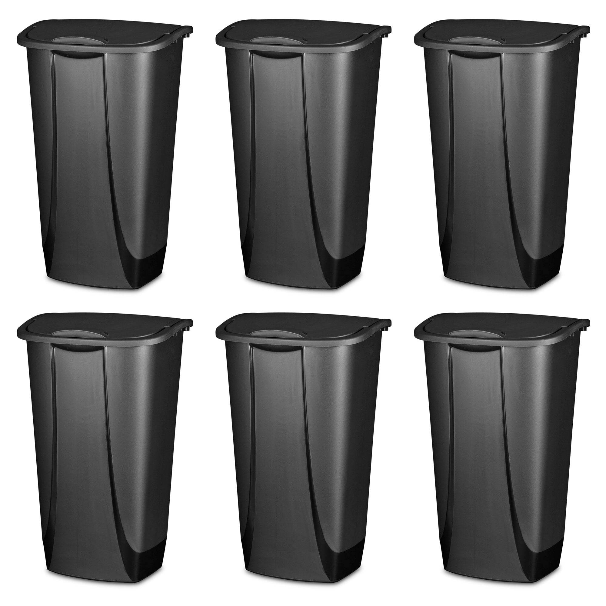 Sterilite 10539006 10 Gallon Ultra Plastic Wastebasket Trash Can 6 Pack Black 