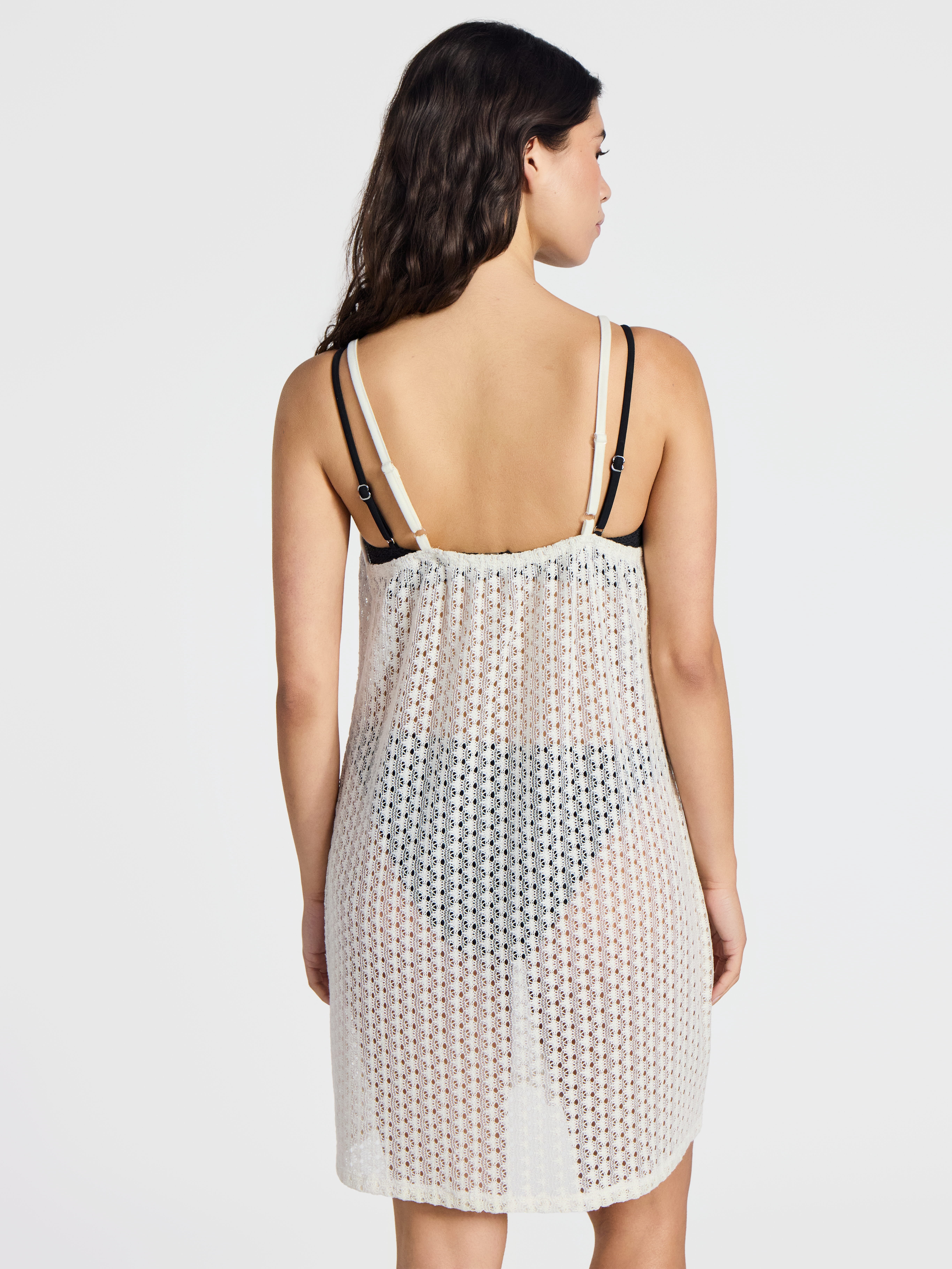 No Boundaries Strap Crochet Dress Swim Coverup, Women’s