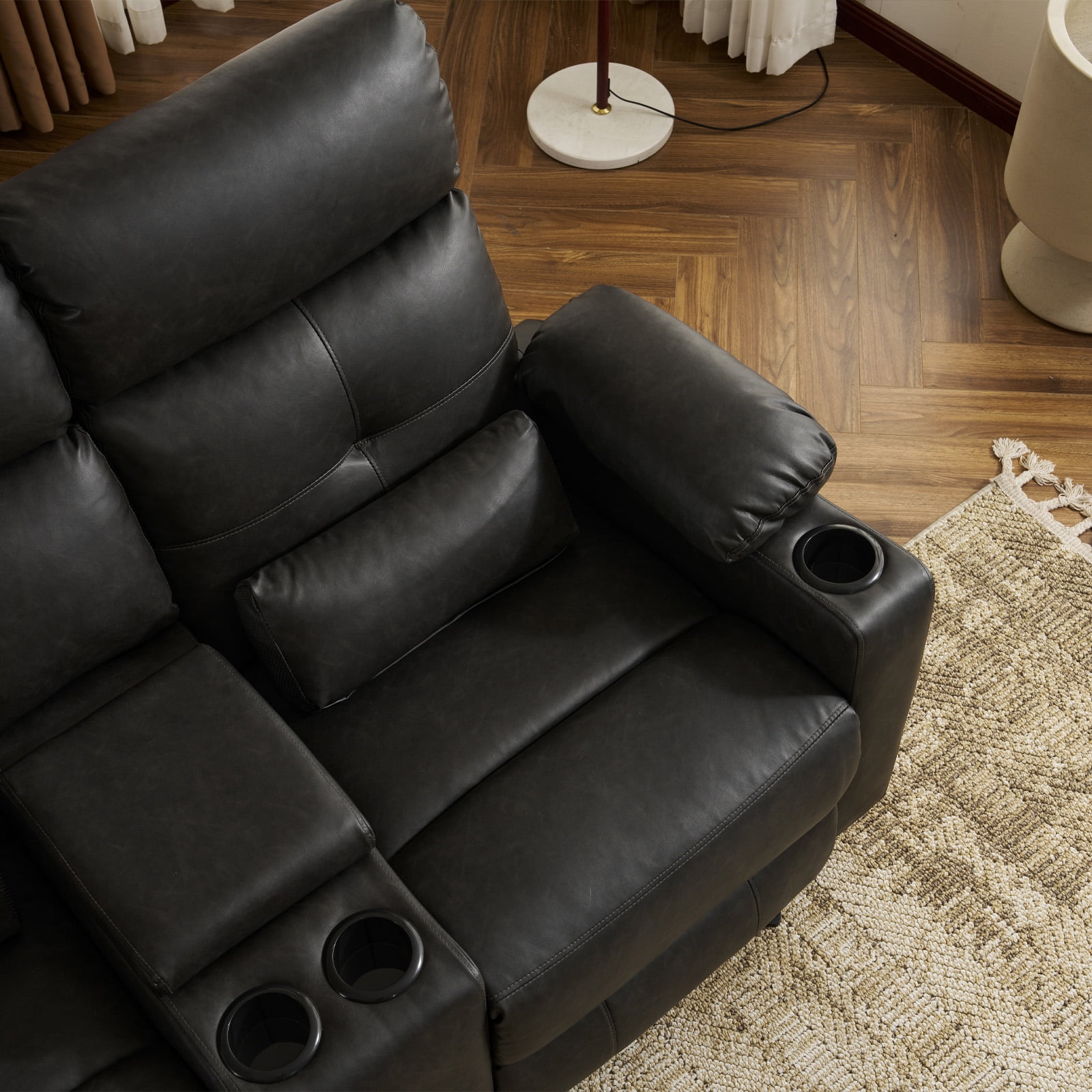 PYOIER Reclining Loveseat Sofa With Massage & Heating, Black