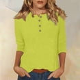 thumbnail image 2 of DENGDENG Womens Tops 3/4 Sleeves for Summer Round Neck Basic Tees Elbow Button Down Casual Blouse Solid Color Three Quarter Length Shirts Business Fashion 2025 Pullover Fluorescent Green S, 2 of 6