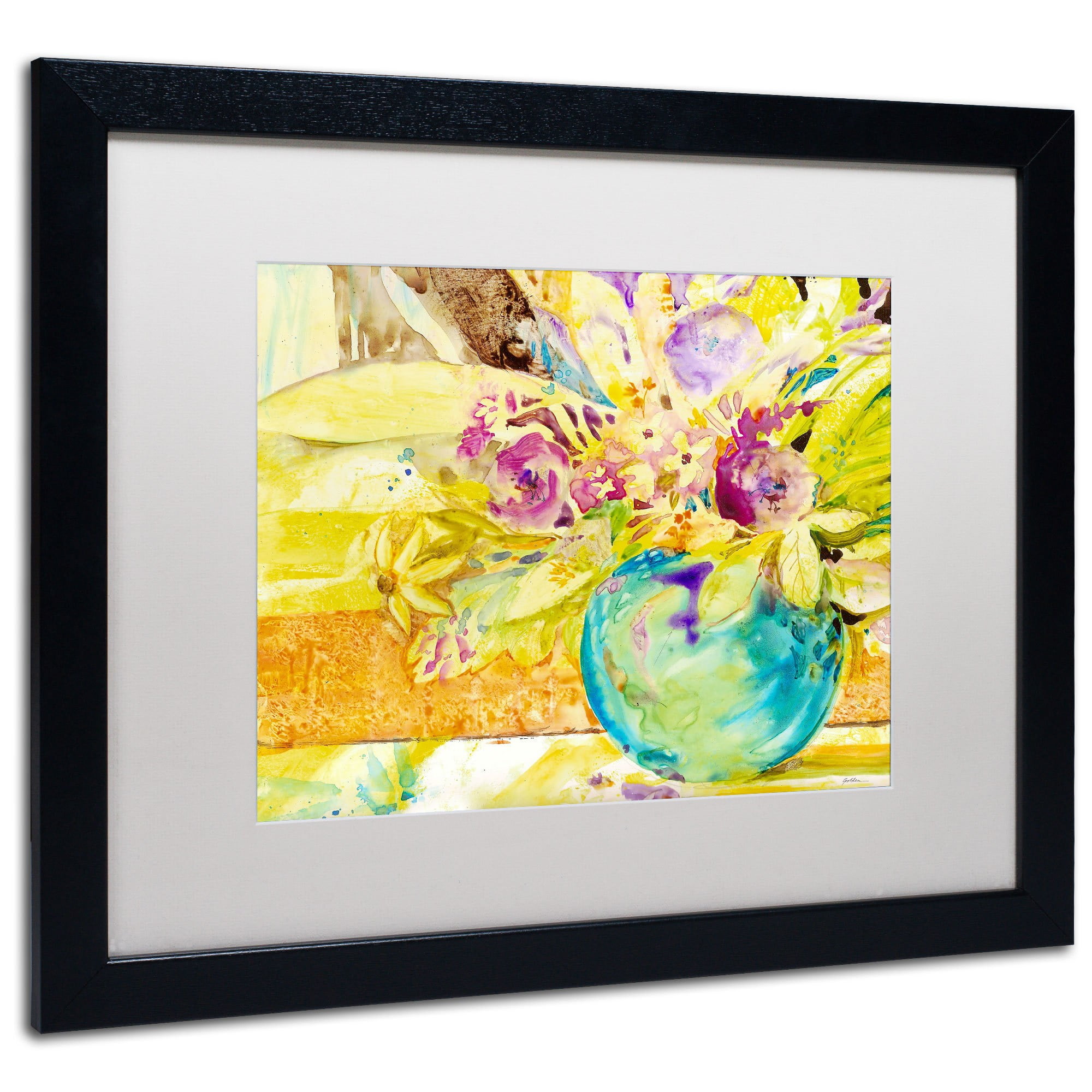 Trademark Fine Art "The Aqua Vase" Canvas Art by Sheila Golden, White Matte, Wood Frame