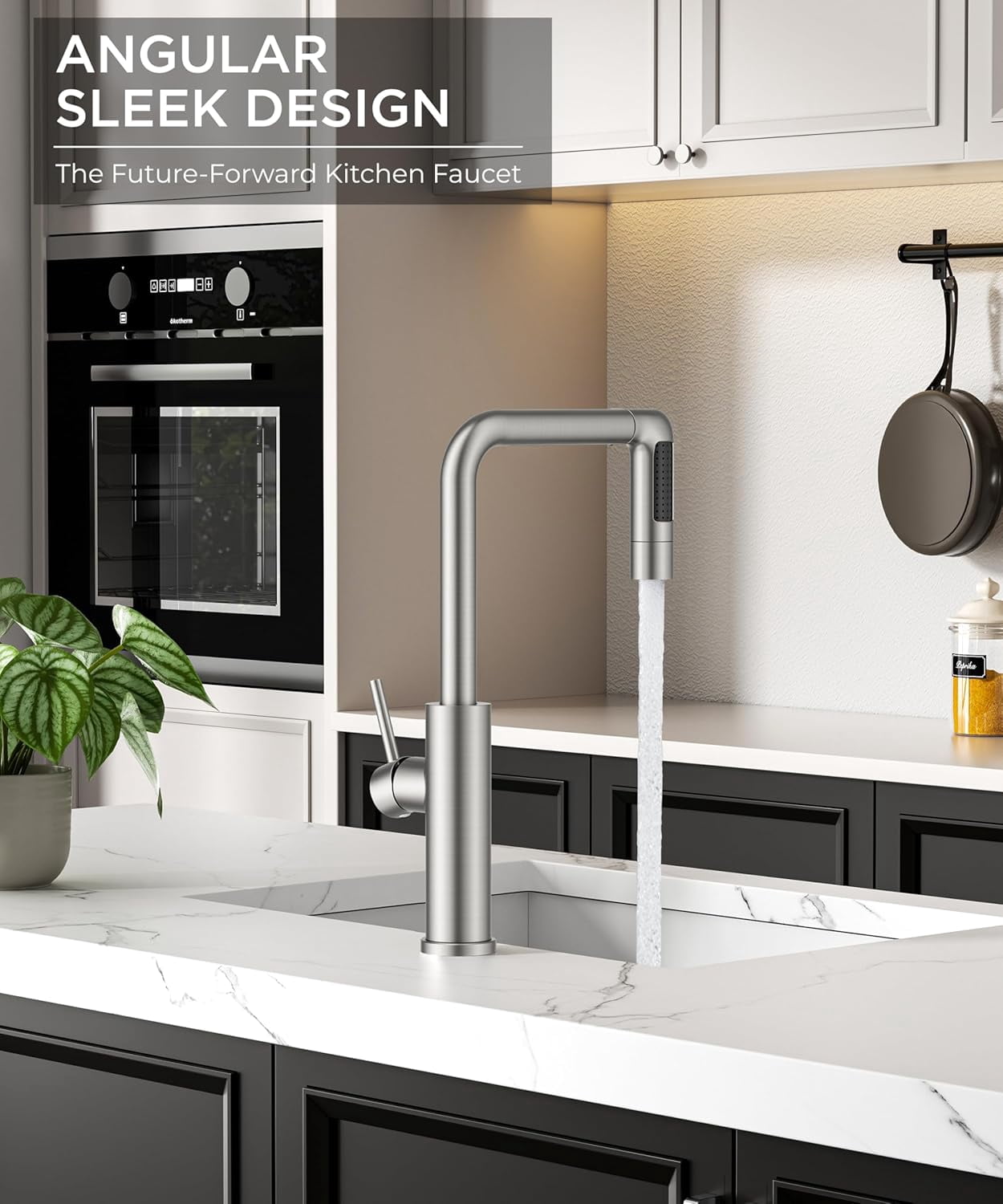 Waterfall Kitchen Faucet with Pull Down Sprayer, 5 Spout Modes Brushed Nickel Stainless Steel Single Handle 360° Swivel Classic Kitchen Sink Faucet with Deck Plate for 1 or 3 Hole for Bar Rv