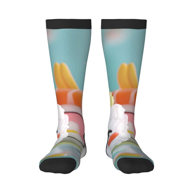 Fotbe Kawaii Sushi Characters Delight Calcetas Divertidas Estampadas para Hombre y Mujer, Calcetas de Algodón hasta la Rodilla para Caminar, Correr, Enfermería y Embarazo