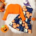 thumbnail image 3 of PatPat Ensemble 2 Pcs pour Tout-Petite Fille, Robe Sans Manches d'Halloween à Lettres avec Imprimé Citrouille et Cardigan à Volants, 3 of 6