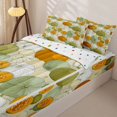 thumbnail image 3 of Manfei Harvest Pumpkin Print Zipper Twin Comforter Sets with Fitted Sheet and 2 Pillowcases,Watercolor Pumpkin Print Zipper Bedding Set,Polkadot Reversible,4-Piece, 3 of 7
