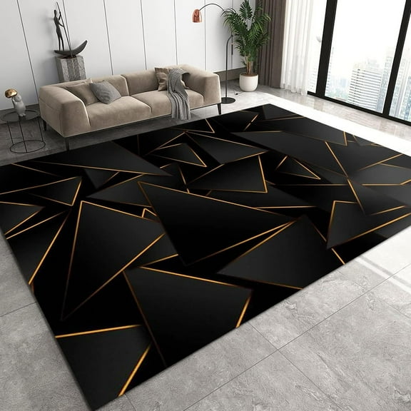 Modern European Style Black Gold Irregular Area Rug, Indoor Non-Slip Rugs For Room Sofa Living Room Mat Bedroom Home Decor Floor Mats 2x3ft