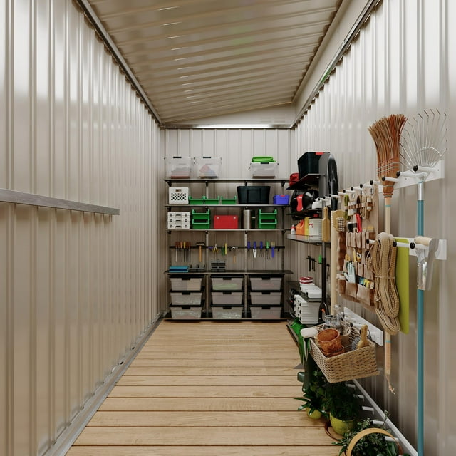Rangement Extérieur en Métal Robuste Unité de Rangement Extérieure 4 X 8 Pi – Cabanon d'Outils de Jardin Verrouillable – Acier Galvanisé Résistant aux Intempéries – Toit en Pente et Évents, Patio, Garage