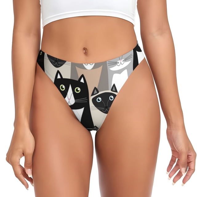 Fotbe Colors Cats Tanga Sin Costuras para Mujer con Estampado – Panties Invisibles, Transpirables y Cómodos para Uso Diario-3X-Large