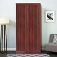 thumbnail image 2 of Better Home Products Modern Wood Double Sliding Door Wardrobe in Mahogany, 2 of 5