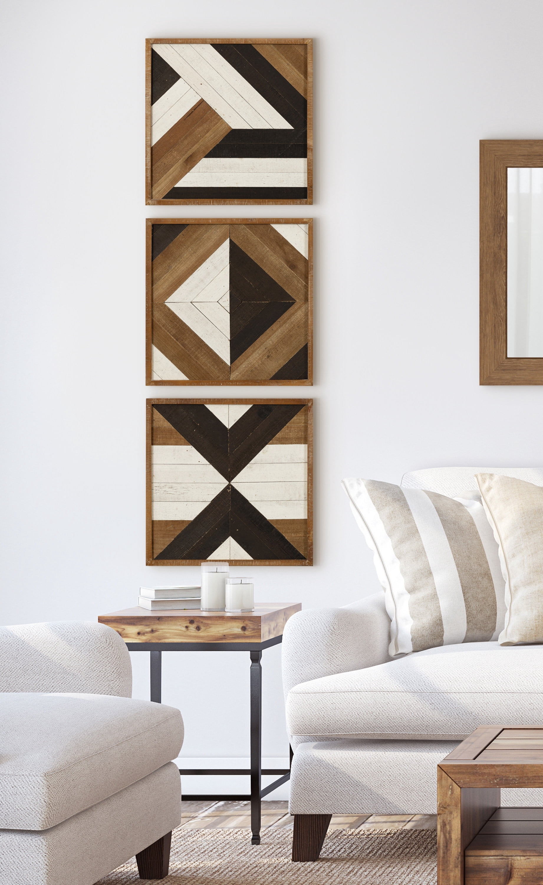 Kate and Laurel Ballez Boho Wood Art Set, Set of 3, Multicolored, Decorative Rustic Plaque Collection for Wall