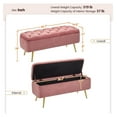 thumbnail image 3 of Velvet Ottoman Footrest, 42 Inch Storage Bench with Gold Legs - Pink Window Seat for Living Room, Bedroom, Entryway - Padded Ottoman with Tufted Cushion, 3 of 8