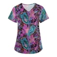 thumbnail image 3 of Iaqnaocc Scrubs for Women Plus Size Western Ethnic Style Nursing Uniform Fashion V-Neck Side Slits Scrub Shirt Party Short Sleeve Tees Blouse with Pockets Dark Blue M, 3 of 5