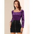 thumbnail image 2 of INSPIRE CHIC Blouse en Velours à Manches Longues à Encolure Carrée pour Femme Violet Foncé TP, 2 of 6