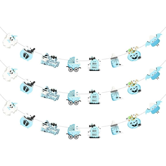 Jollyboom Halloween Baby Shower Decorations Boy, 3Pcs A Little Boo is Almost Due Baby Shower Decoration Banner Garland A Baby is Brewing Decorations for Boy Halloween Theme Baby Shower Party