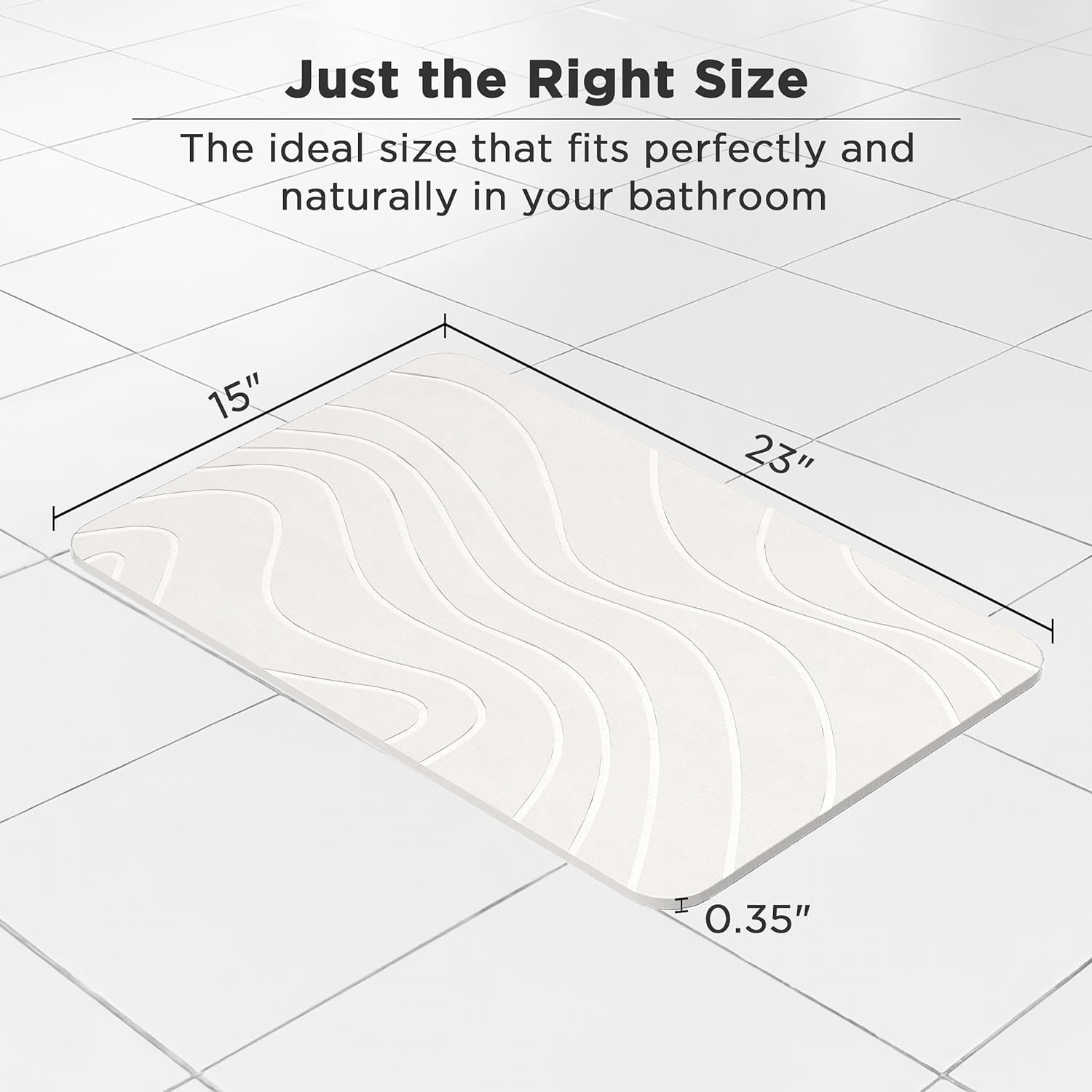 HBlife Stone Bath Mat, Diatomaceous Earth Bath Mat Bathmat, Non Slip Super Absorbent Quick Drying Diatomite Stone Bath Shower Mat for Bathroom, 23" x 15", White