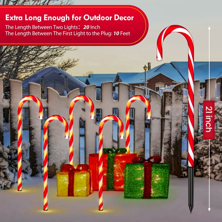 LED Lit Decor Candy Cane Lights 21in 10 Pack for Yard Path, 8