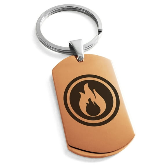 Stainless Steel Fire Element Rune Engraved Dog Tag Keychain Keyring