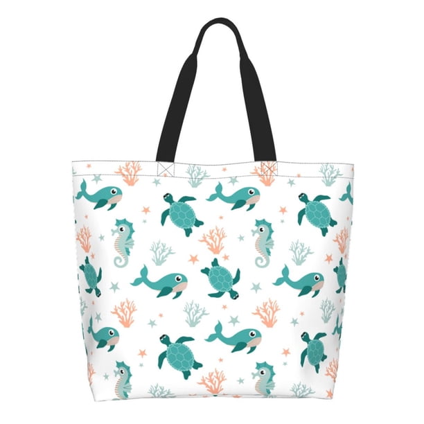 Easygdp Turtles And Seahorses Bolsas Tote para Mujer, Bolsos de Hombro para Viaje, Bolsos de Mano de Gran Capacidad para Compras y Trabajo