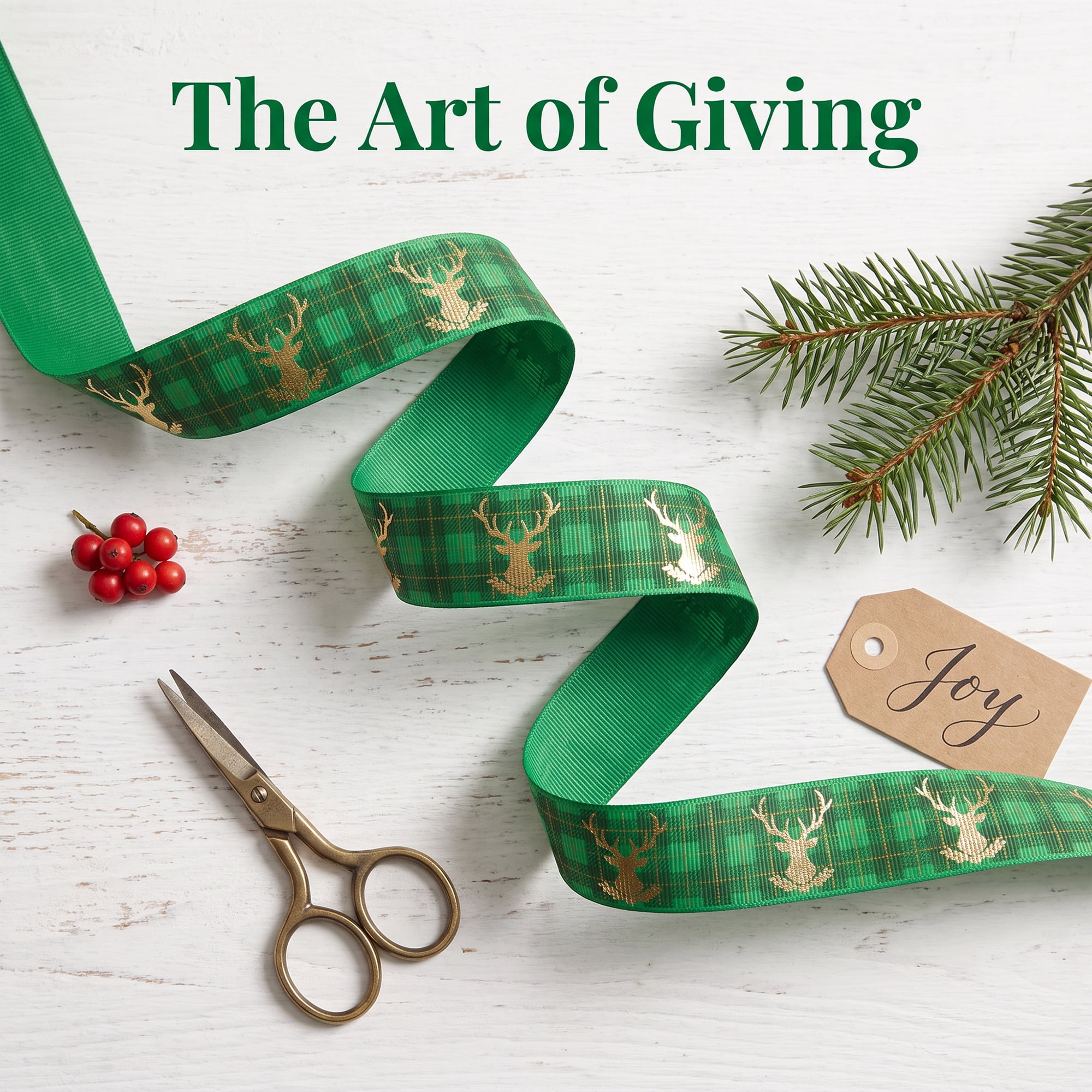 Unique Bargains Premium Fabric Ribbon for Gift Wrapping Green Deer Pattern 5.5 Yard