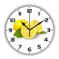 Trendy Greenery Wreath Yellow Lemon Kitchen Wall Clock for Farmhouse Garden Plants Citrus Leaves Big Wall Watch Home Decor Gift(12 Inch)