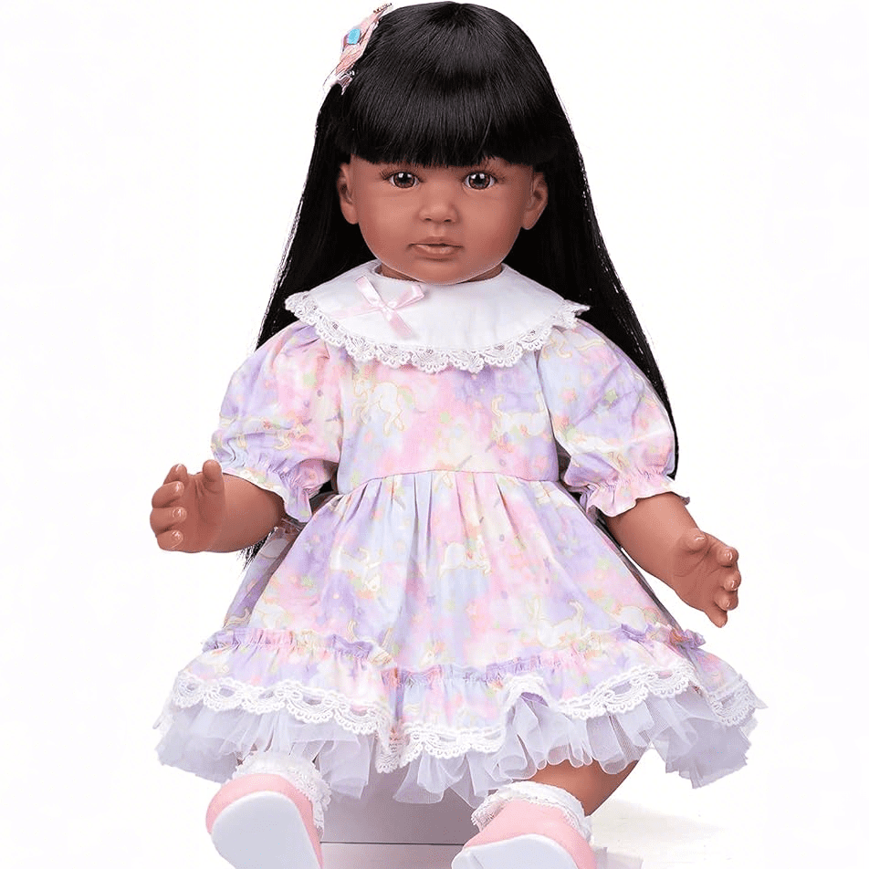 iCradle Finished 24 inch 58cm Lovely Reborn Baby Dolls Girls Toddler Realistic Looking Lifelike Baby Dolls Vinyl Soft Cloth Body Brown Eyes Newborn Babies Xmas Birthday Gift for Kids 3+