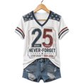 thumbnail image 3 of Women's 911 25th Anniversary V Neck Tshirt 9/11 Never Forget Memorial Shirt American Flag Short Sleeve Patriotic Tee Tops, 3 of 6